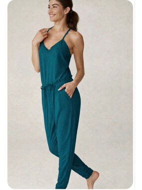 Beyond Yoga Featherweight Majestic Blue/Teal Sleeveless Jumpsuit S Lace Trim NWT